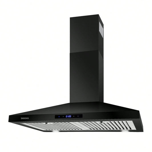Black Range Hood 30 Inch,Stainless Steel Wall Mounted Kitchen Hood With Touch Controls, Ducted/Ductless Convertible,Chimney-Style Stove Hood Vent For Kitchen,Baffle Filters,Black Painted Finish