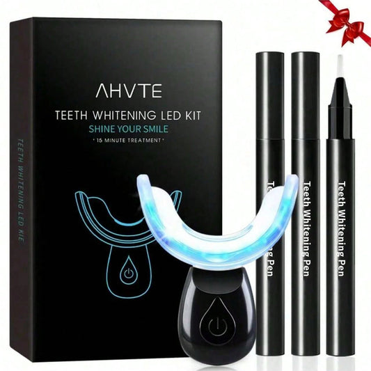 Black Teeth Whitening Kit: 1pc Gel Pen, Suitable For Sensitive Teeth, 16X LED Whitening Gel, Home Dental Care Product, 1pc Mouthpiece, 3pcs 3ml Gel Pens, 200mAh Whitening Device