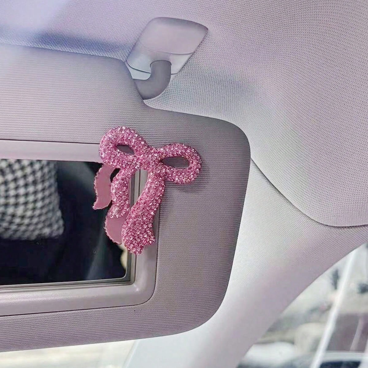 Bling Bowknot Car Decor Pendant, Pink & White Color Options, Rearview Mirror/ Center Console Delicate Accessory, Universal Fit