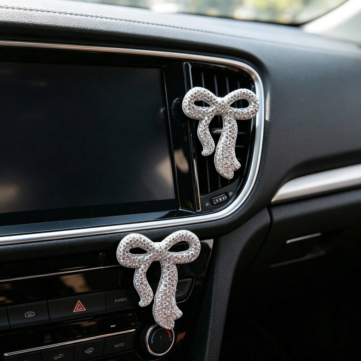 Bling Bowknot Car Decor Pendant, Pink & White Color Options, Rearview Mirror/ Center Console Delicate Accessory, Universal Fit