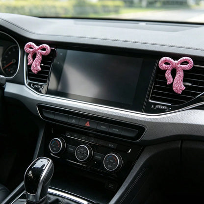 Bling Bowknot Car Decor Pendant, Pink & White Color Options, Rearview Mirror/ Center Console Delicate Accessory, Universal Fit