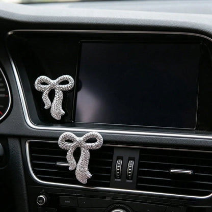 Bling Bowknot Car Decor Pendant, Pink & White Color Options, Rearview Mirror/ Center Console Delicate Accessory, Universal Fit
