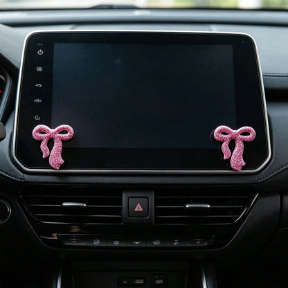 Bling Bowknot Car Decor Pendant, Pink & White Color Options, Rearview Mirror/ Center Console Delicate Accessory, Universal Fit