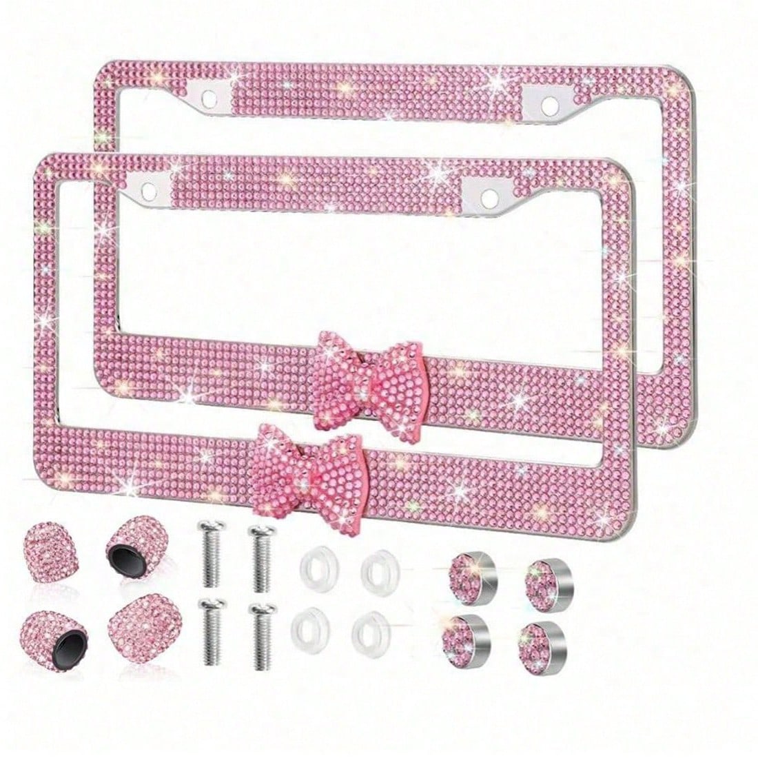 Bling License Plate Frame For Women, Rhinestone Bow License Plate Frame, Stainless Steel Crystal Sparkly Car Accessories
