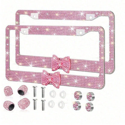 Bling License Plate Frame For Women, Rhinestone Bow License Plate Frame, Stainless Steel Crystal Sparkly Car Accessories