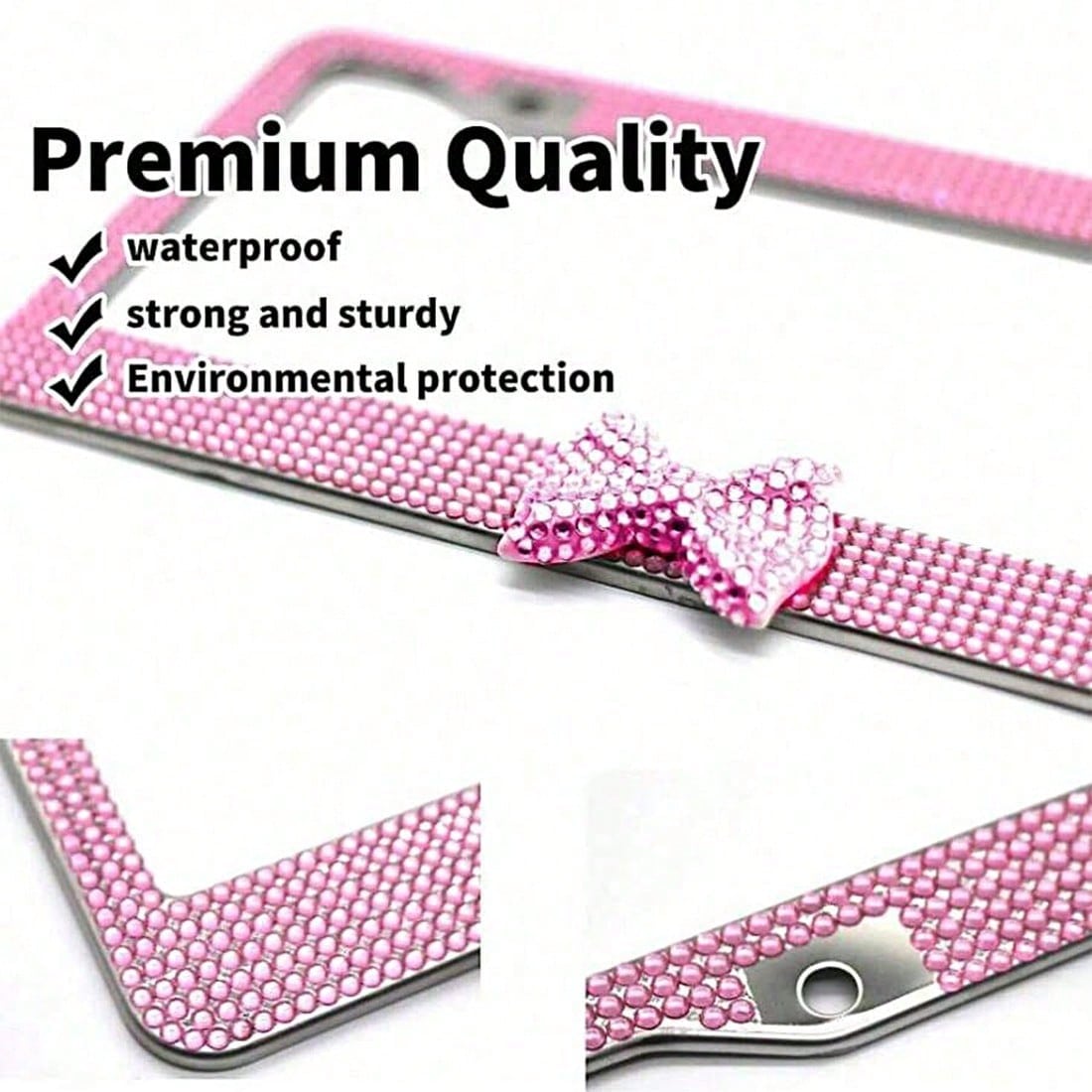 Bling License Plate Frame For Women, Rhinestone Bow License Plate Frame, Stainless Steel Crystal Sparkly Car Accessories