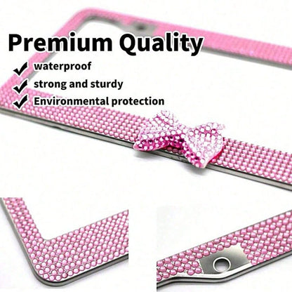 Bling License Plate Frame For Women, Rhinestone Bow License Plate Frame, Stainless Steel Crystal Sparkly Car Accessories