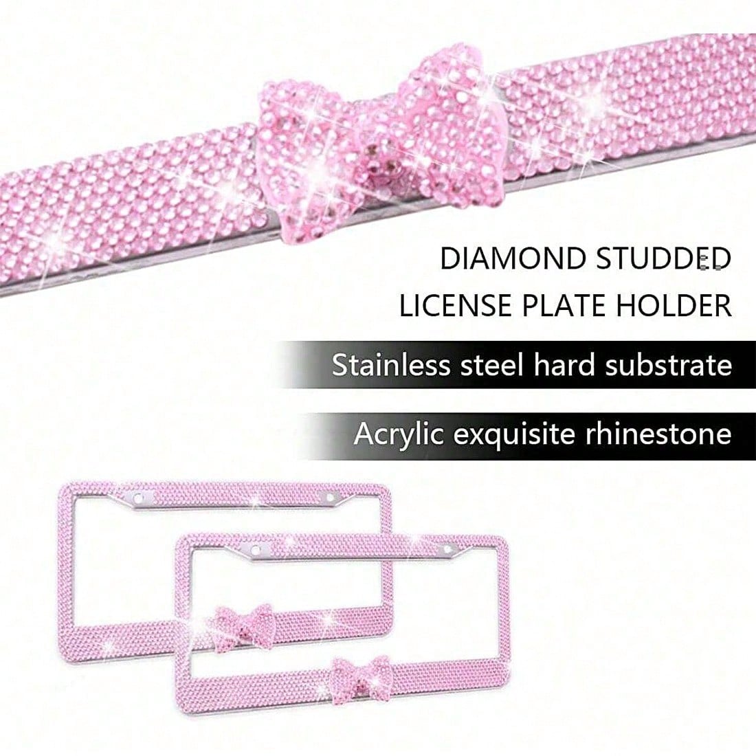 Bling License Plate Frame For Women, Rhinestone Bow License Plate Frame, Stainless Steel Crystal Sparkly Car Accessories