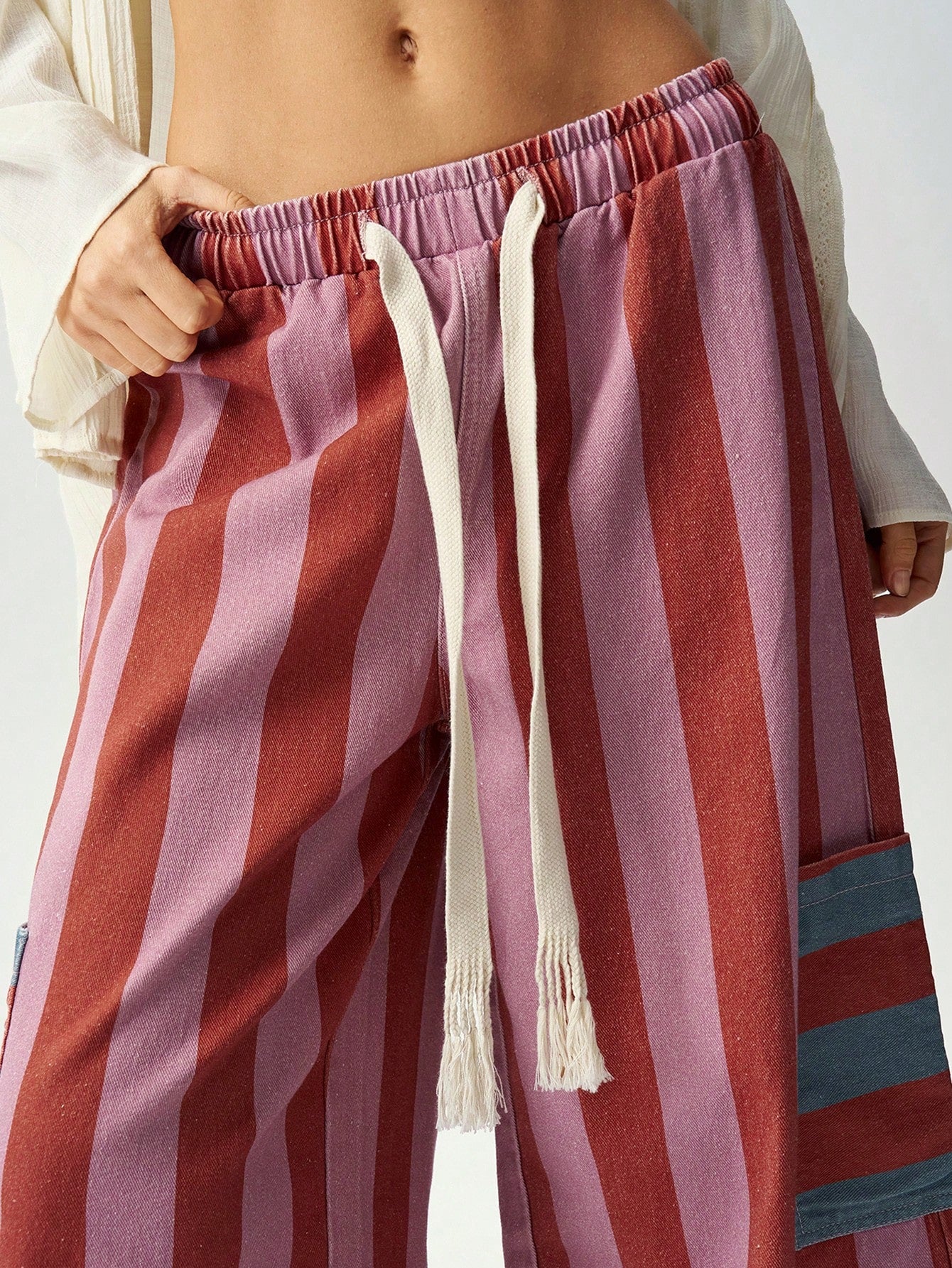 Bohemela Casual Woven Striped Loose Wide Leg Women's Long Pants