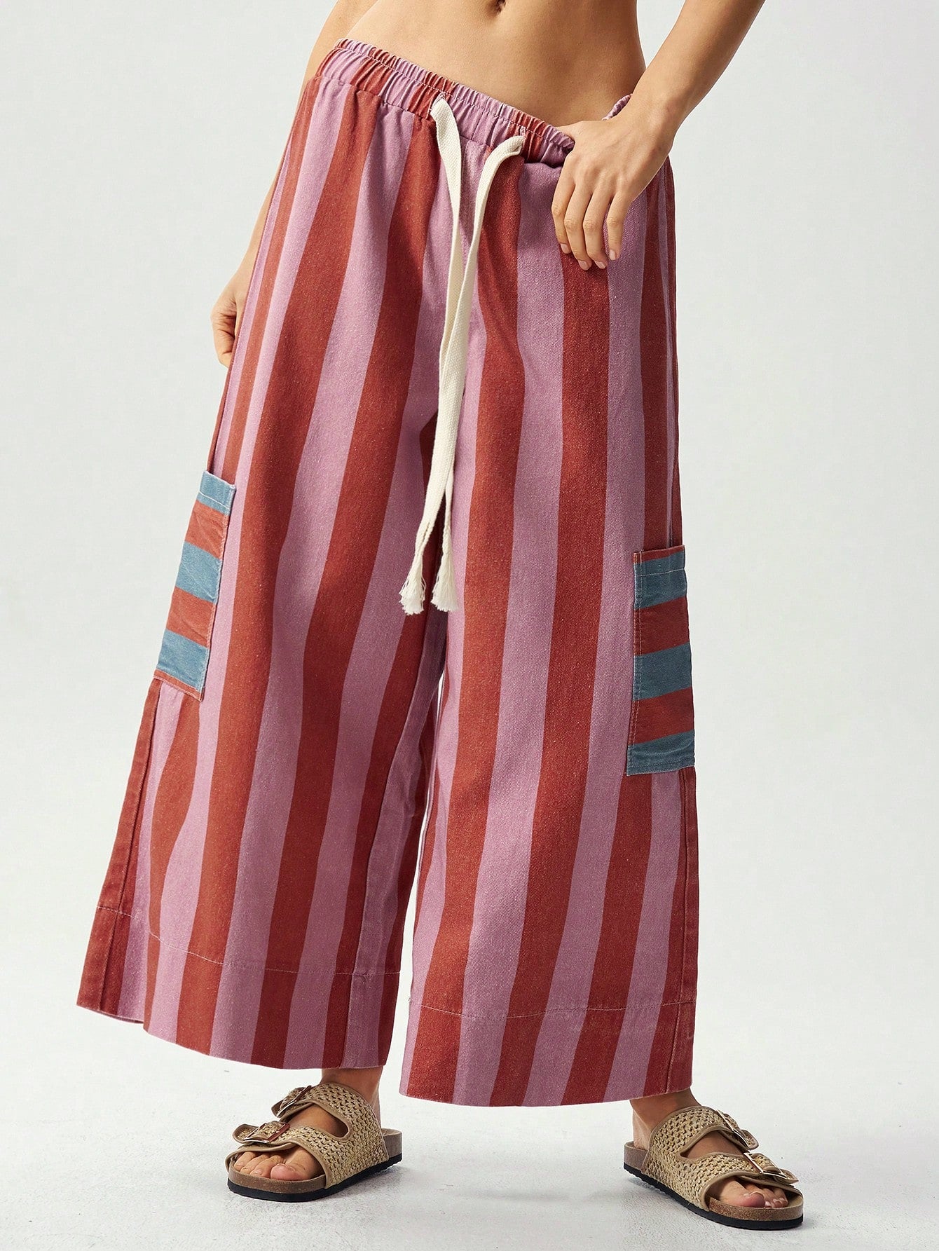 Bohemela Casual Woven Striped Loose Wide Leg Women's Long Pants