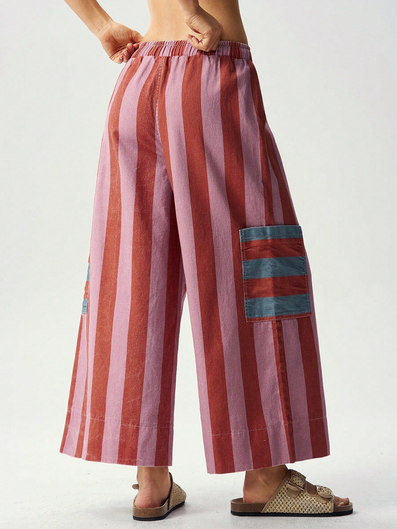 Bohemela Casual Woven Striped Loose Wide Leg Women's Long Pants