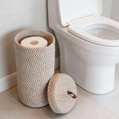 Bohemian Style Decorative Toilet Paper Holder, Handwoven Paper Basket Can Store Large Toilet Paper Rolls, Holds 3 Rolls, Independent Bathroom Vanity Organizer. The Woven Paper Basket Can Store Large T