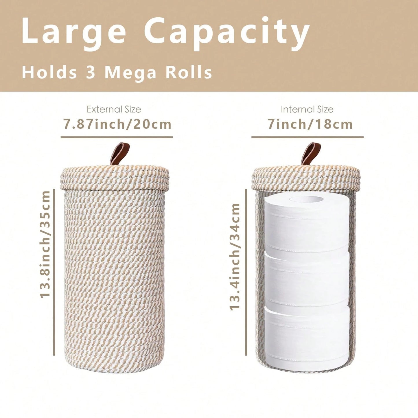 Bohemian Style Decorative Toilet Paper Holder, Handwoven Paper Basket Can Store Large Toilet Paper Rolls, Holds 3 Rolls, Independent Bathroom Vanity Organizer. The Woven Paper Basket Can Store Large T