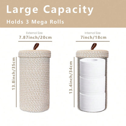 Bohemian Style Decorative Toilet Paper Holder, Handwoven Paper Basket Can Store Large Toilet Paper Rolls, Holds 3 Rolls, Independent Bathroom Vanity Organizer. The Woven Paper Basket Can Store Large T