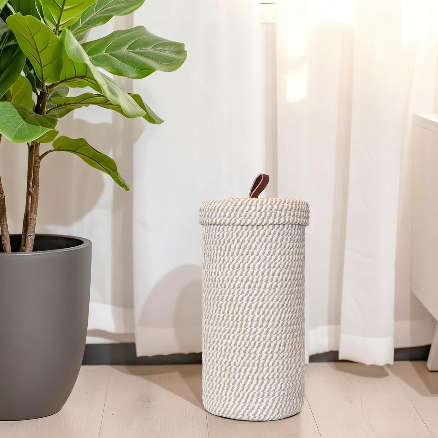Bohemian Style Decorative Toilet Paper Holder, Handwoven Paper Basket Can Store Large Toilet Paper Rolls, Holds 3 Rolls, Independent Bathroom Vanity Organizer. The Woven Paper Basket Can Store Large T
