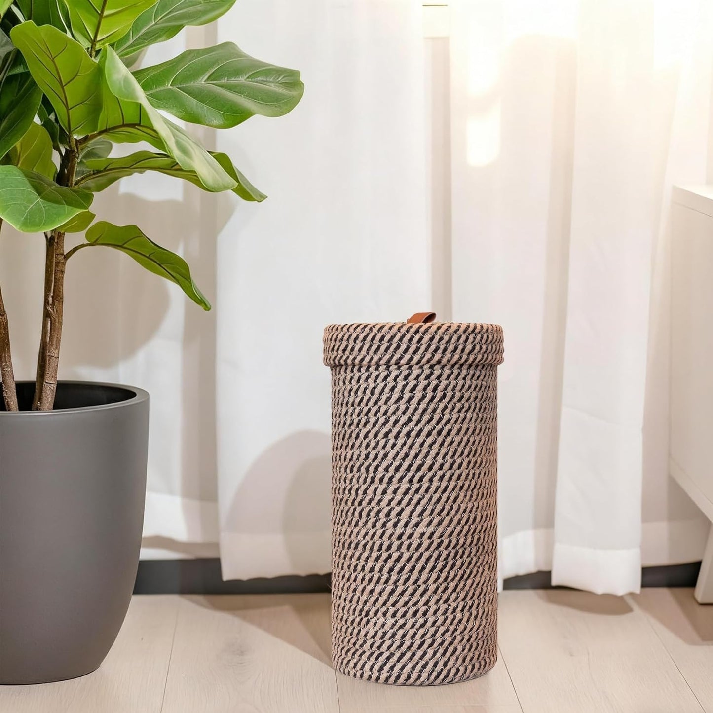 Bohemian Style Decorative Toilet Paper Holder, Handwoven Paper Basket Can Store Large Toilet Paper Rolls, Holds 3 Rolls, Independent Bathroom Vanity Organizer. The Woven Paper Basket Can Store Large T