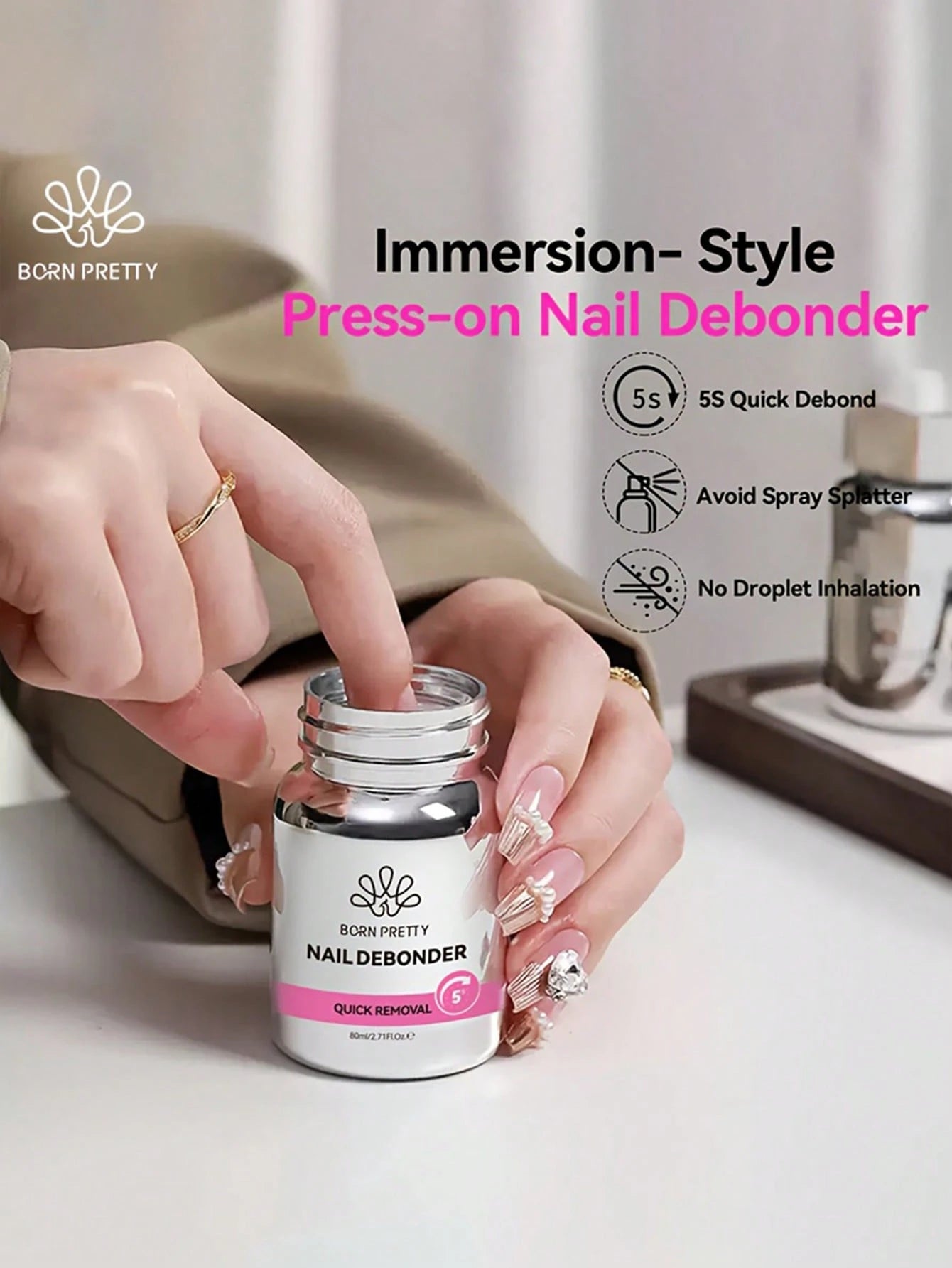 BORN PRETTY BORN PRETTY 80ML Press-On Nail Debonder 5S Quick Remover False Nail Tips Debonder Removing Glue Faster Dissolve Liquid Manicure
