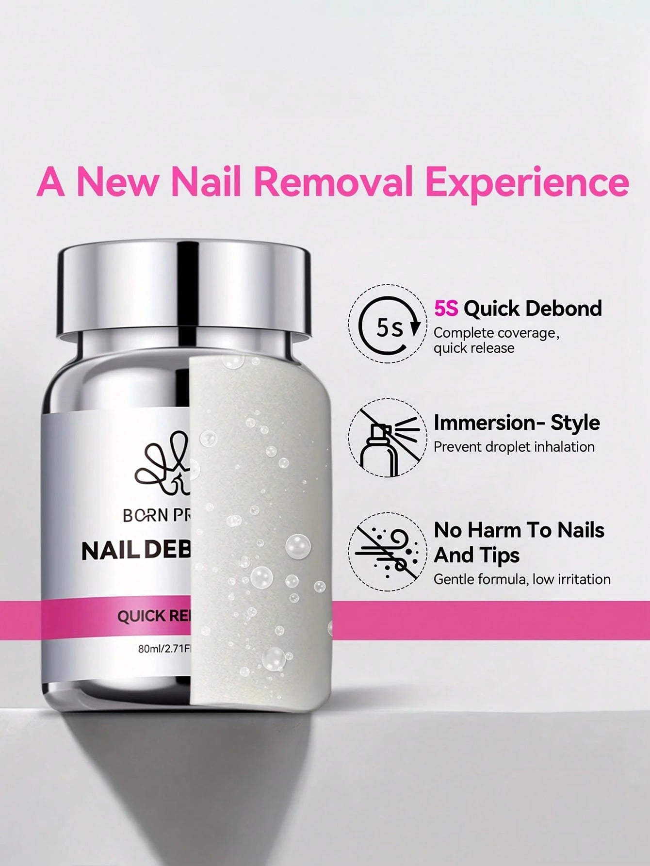 BORN PRETTY BORN PRETTY 80ML Press-On Nail Debonder 5S Quick Remover False Nail Tips Debonder Removing Glue Faster Dissolve Liquid Manicure