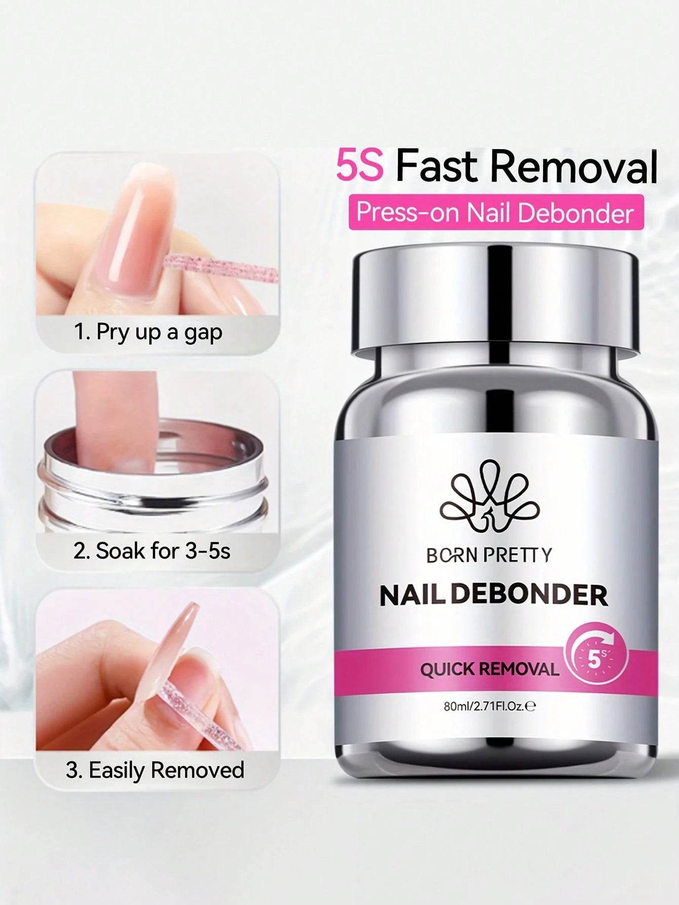BORN PRETTY BORN PRETTY 80ML Press-On Nail Debonder 5S Quick Remover False Nail Tips Debonder Removing Glue Faster Dissolve Liquid Manicure