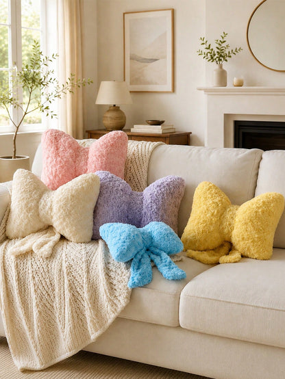Bowknot Throw Pillow, Soft Plush Decorative Bowknot Pillow, Suitable For Sofa Bed, Bowknot Shaped Throw Pillow, Bedroom Room Decor, Living Room Decor Bowknot Throw Pillow