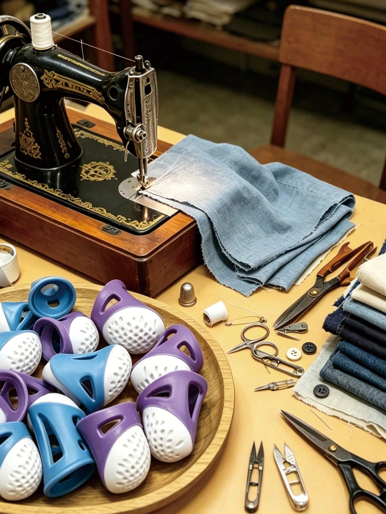 Breathable Silicone Finger Protectors Set, 2pcs Blue/Purple Optional Sewing Thimbles, Soft Flexible Non-Slip Finger Guards, Suitable For Long-Term Handcrafting, Compatible With Sewing And DIY Crafts