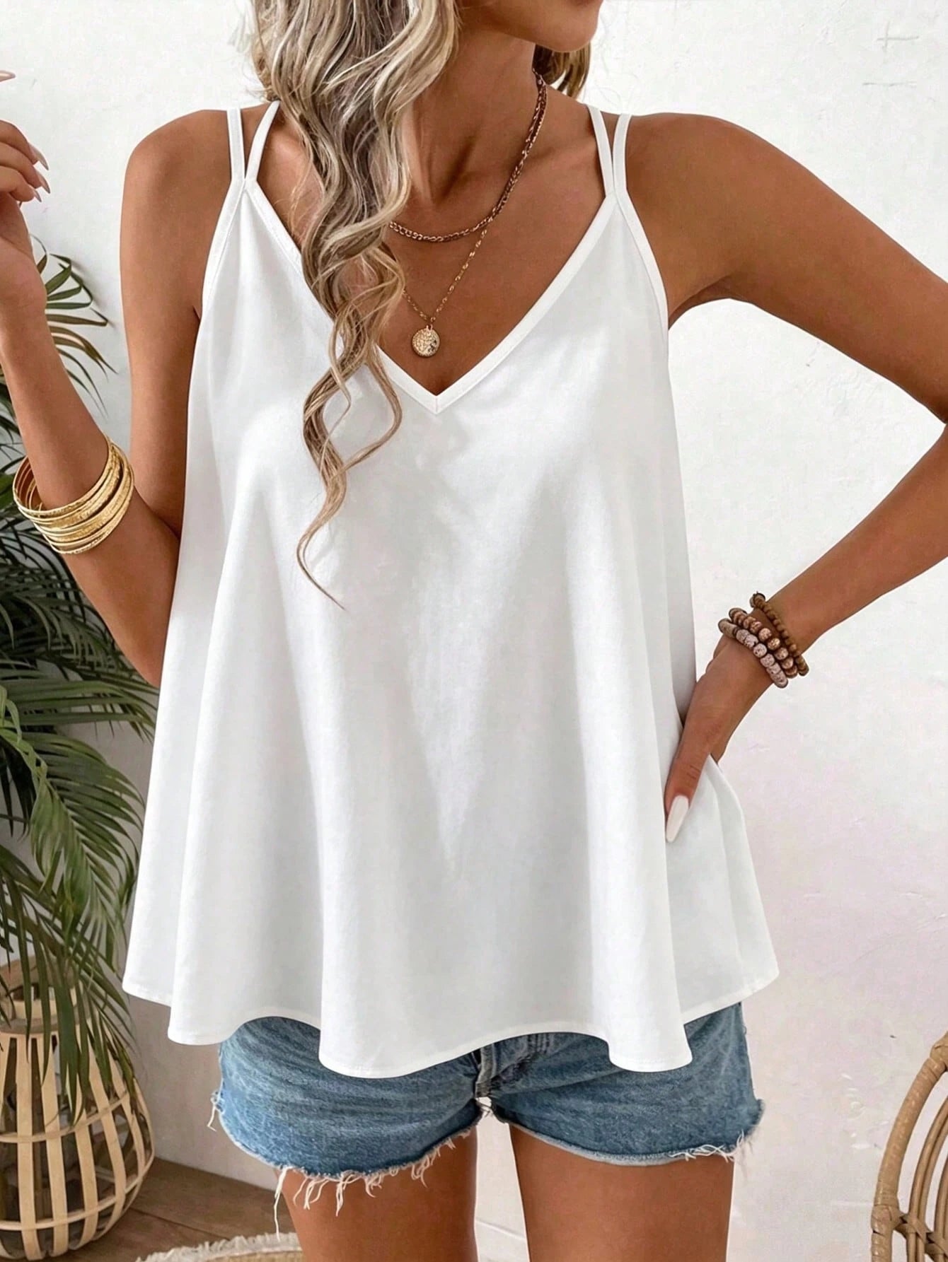 Breezaya Plus Size Women's Fashion Casual Sleeveless Tank Top With Bow Back, Suitable For Spring/Summer Vacation Wear