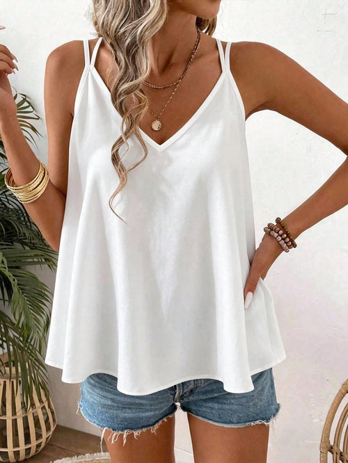 Breezaya Plus Size Women's Fashion Casual Sleeveless Tank Top With Bow Back, Suitable For Spring/Summer Vacation Wear
