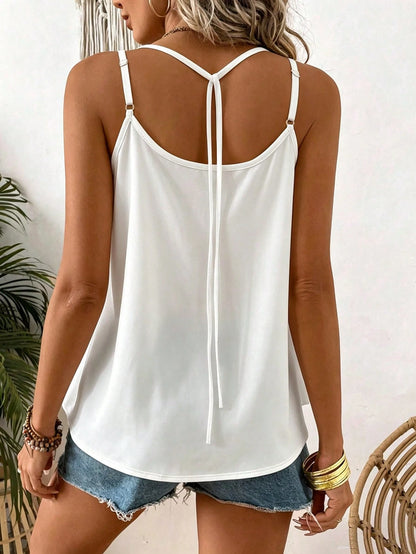 Breezaya Plus Size Women's Fashion Casual Sleeveless Tank Top With Bow Back, Suitable For Spring/Summer Vacation Wear
