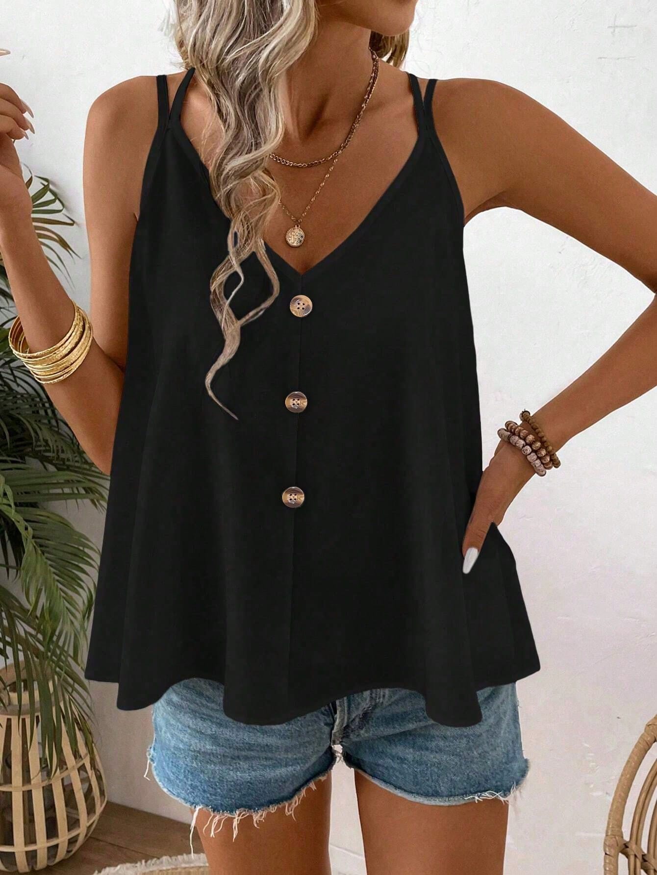 Breezaya Plus Size Women's Fashion Casual Sleeveless Tank Top With Bow Back, Suitable For Spring/Summer Vacation Wear