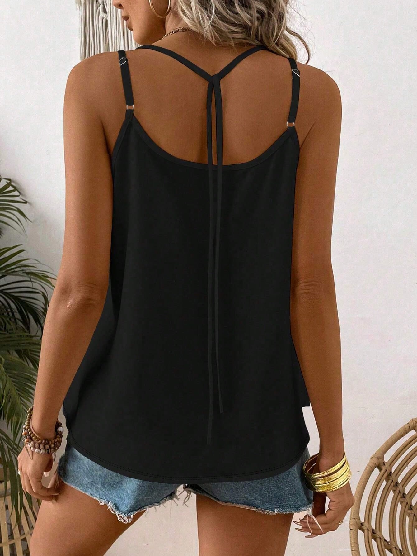Breezaya Plus Size Women's Fashion Casual Sleeveless Tank Top With Bow Back, Suitable For Spring/Summer Vacation Wear