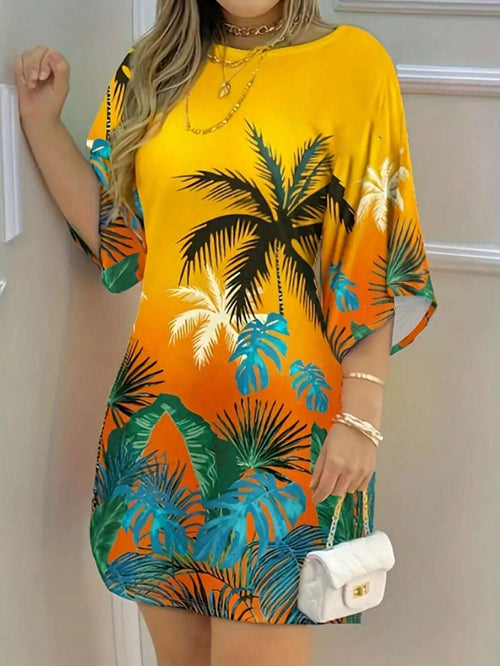 Breezaya Women's Summer Beach Vacation Style Printed Short Sleeve Loose Mini Dress Vacation Beach Outfit