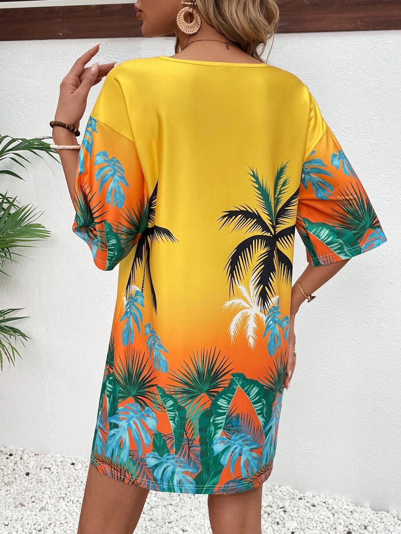 Breezaya Women's Summer Beach Vacation Style Printed Short Sleeve Loose Mini Dress Vacation Beach Outfit