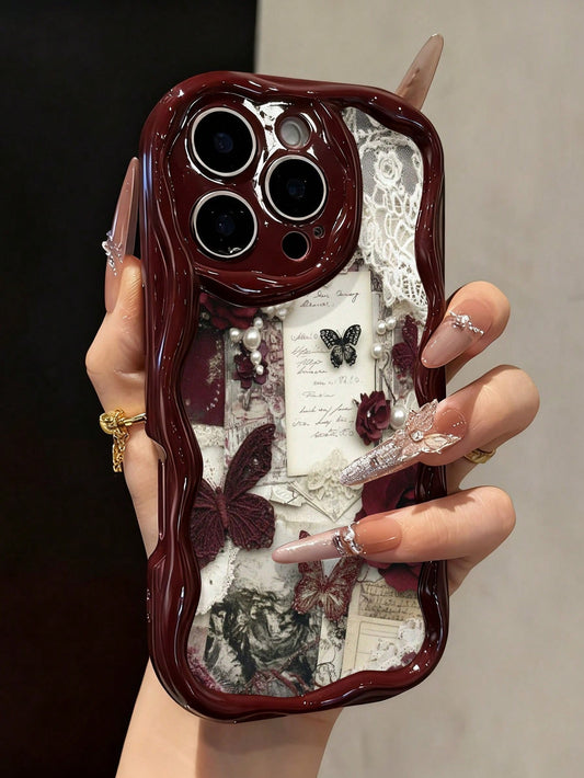 Butterfly Novelty Patchwork Floral & Butterfly Printed Cream Texture Soft Case Compatible With Iphone 17/17 Pro Max, 16/16 Pro/16 Pro Max, 15, XR, 7P/8P, P12 Pro Max, P13 Pro Max, P14 Pro Max, P13, P1