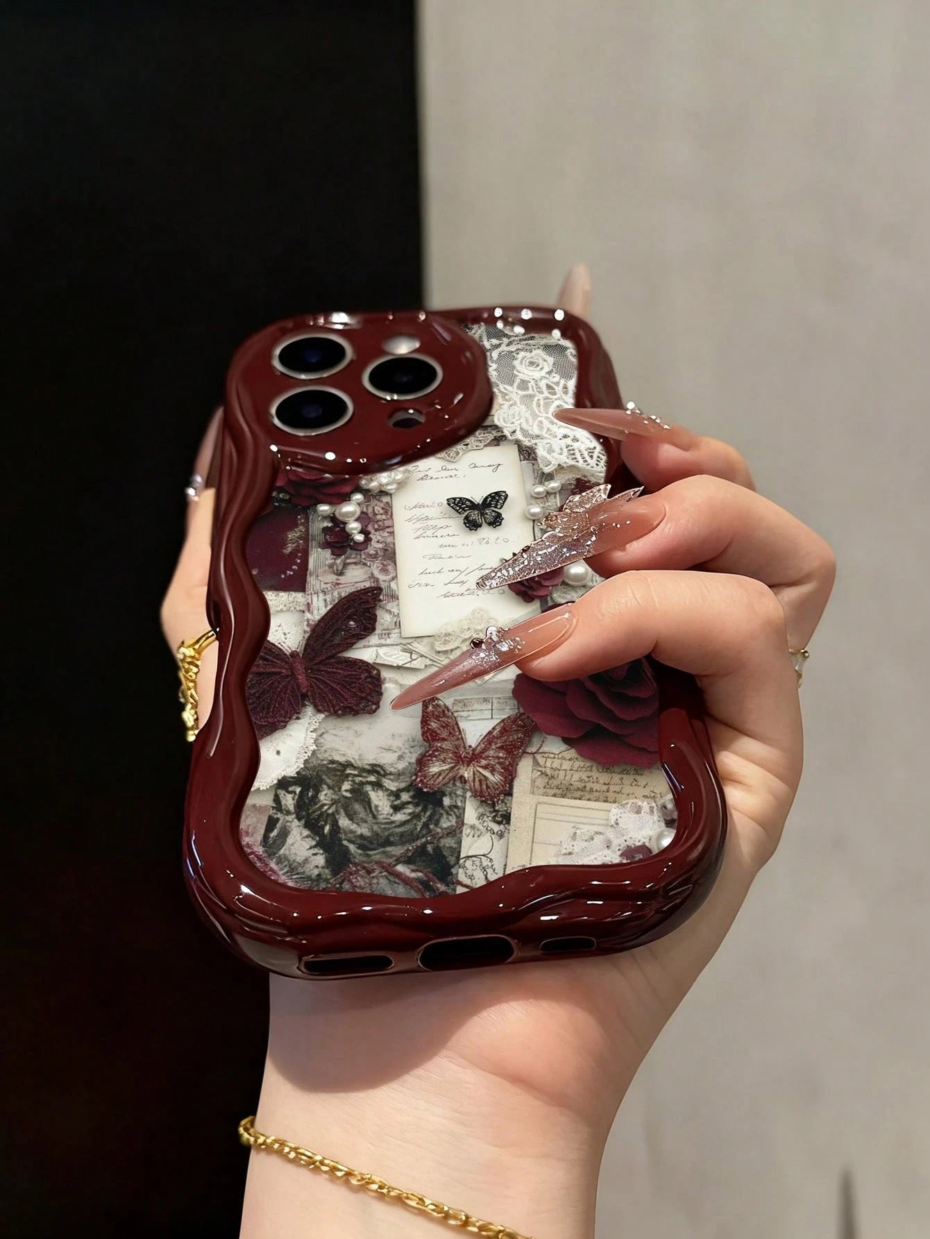 Butterfly Novelty Patchwork Floral & Butterfly Printed Cream Texture Soft Case Compatible With Iphone 17/17 Pro Max, 16/16 Pro/16 Pro Max, 15, XR, 7P/8P, P12 Pro Max, P13 Pro Max, P14 Pro Max, P13, P1