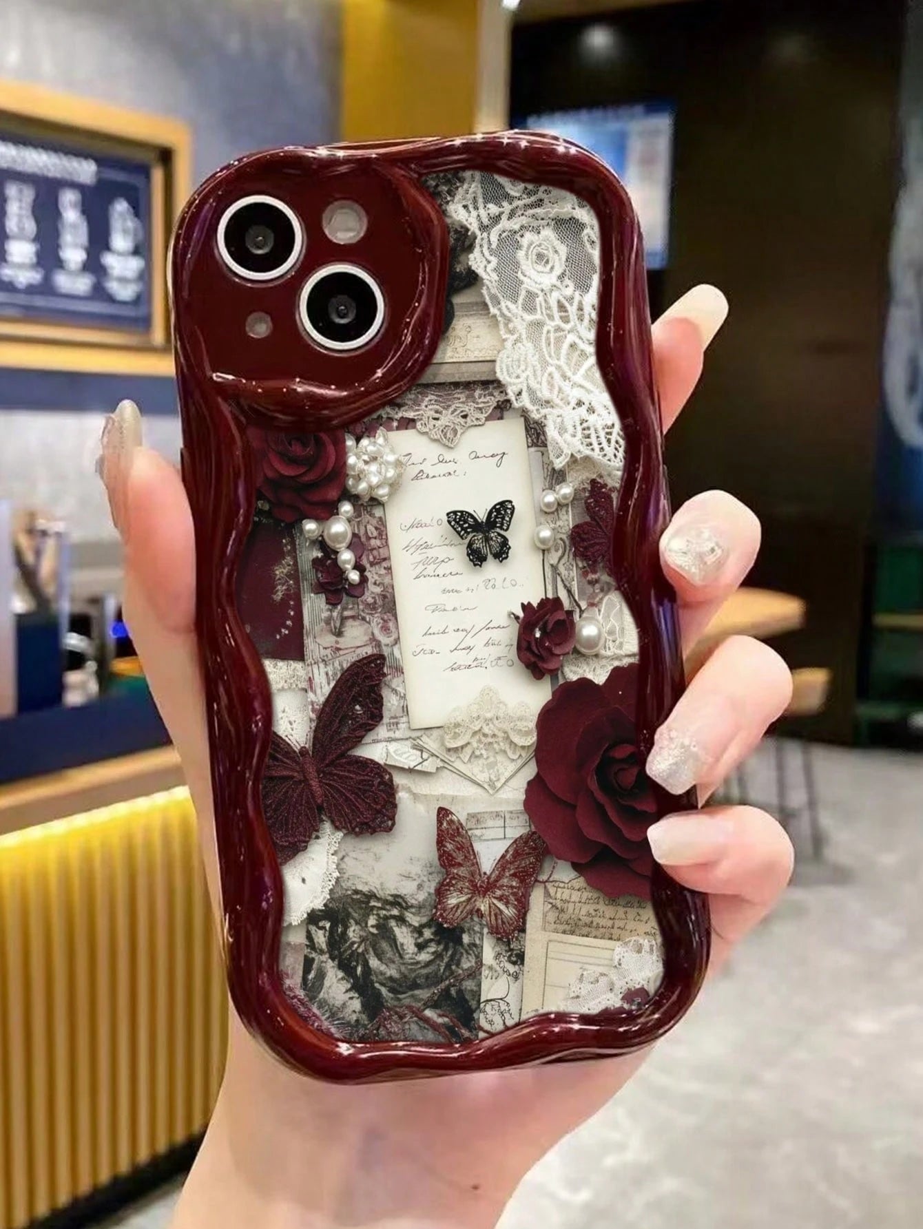 Butterfly Novelty Patchwork Floral & Butterfly Printed Cream Texture Soft Case Compatible With Iphone 17/17 Pro Max, 16/16 Pro/16 Pro Max, 15, XR, 7P/8P, P12 Pro Max, P13 Pro Max, P14 Pro Max, P13, P1