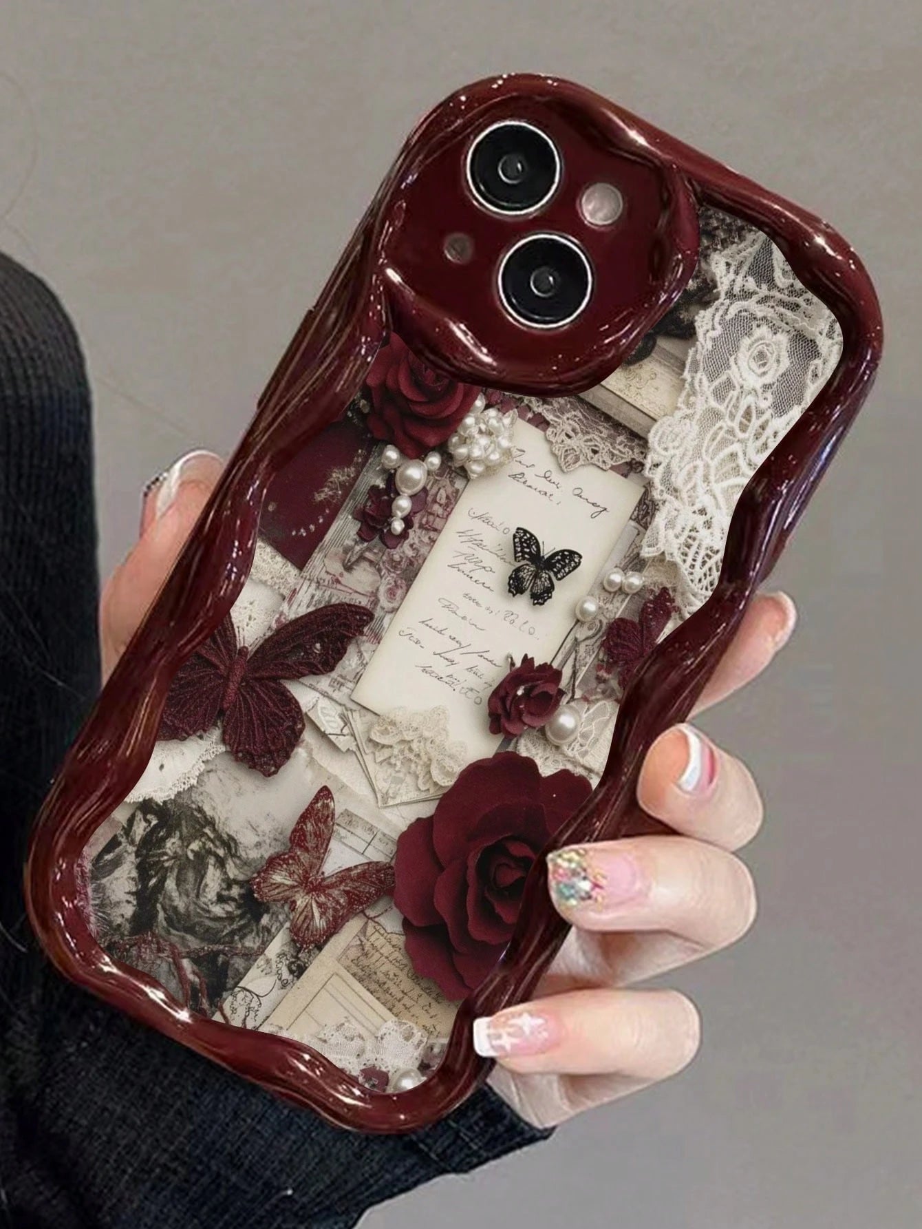 Butterfly Novelty Patchwork Floral & Butterfly Printed Cream Texture Soft Case Compatible With Iphone 17/17 Pro Max, 16/16 Pro/16 Pro Max, 15, XR, 7P/8P, P12 Pro Max, P13 Pro Max, P14 Pro Max, P13, P1
