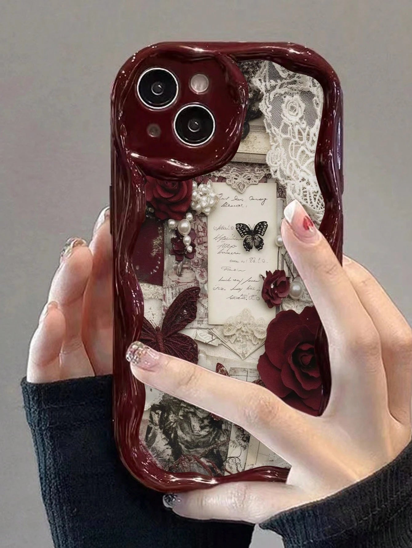 Butterfly Novelty Patchwork Floral & Butterfly Printed Cream Texture Soft Case Compatible With Iphone 17/17 Pro Max, 16/16 Pro/16 Pro Max, 15, XR, 7P/8P, P12 Pro Max, P13 Pro Max, P14 Pro Max, P13, P1