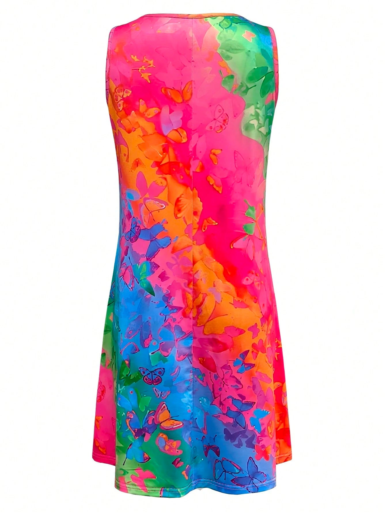 Butterfly Ombre Print Dress, Women's Casual Vacation Daily Wear, Sleeveless V-Neck Dress Summer Elegant