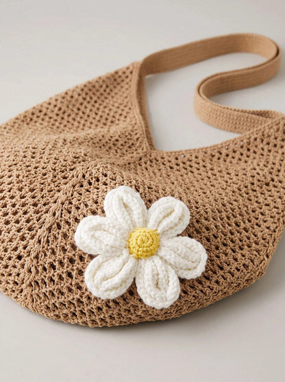 CAJUNI Hollow Woven Tote Bag, Bohemian Style Beach Handbag, Hollow Weave Tote Bag, Large Capacity Casual Beach Bag