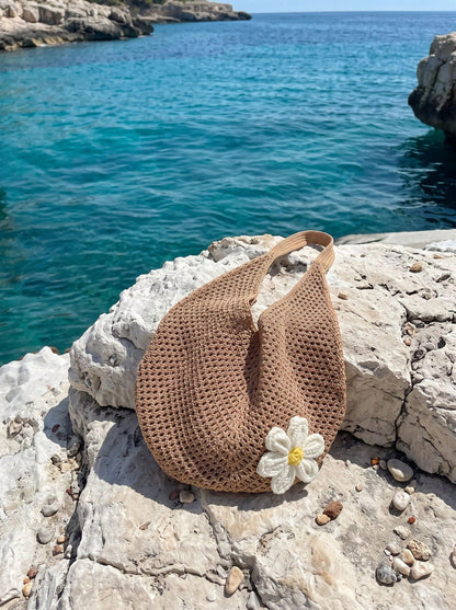 CAJUNI Hollow Woven Tote Bag, Bohemian Style Beach Handbag, Hollow Weave Tote Bag, Large Capacity Casual Beach Bag