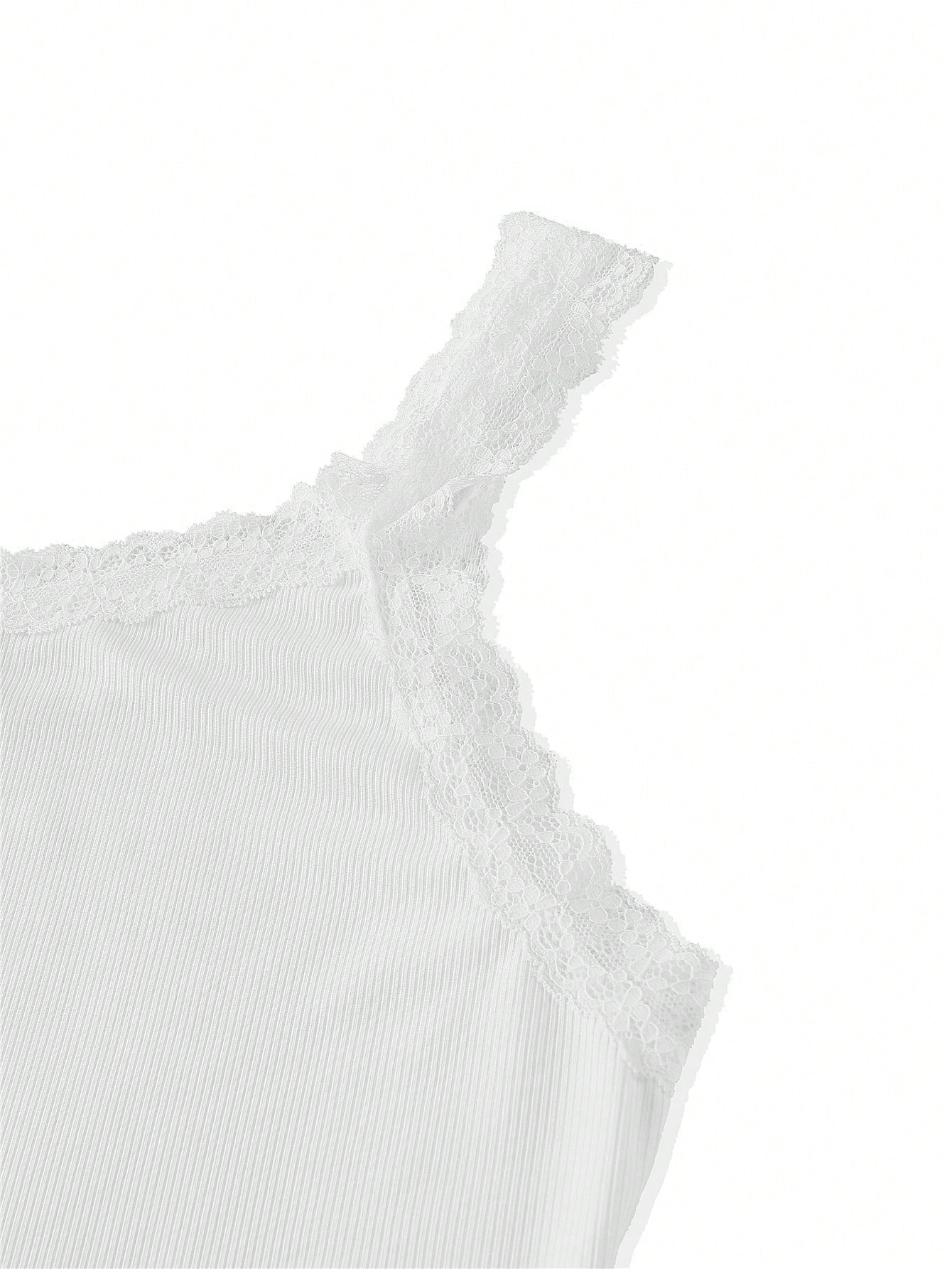 Calvaya Plus Size Women Solid Color Contrast Lace Round Neck Casual Tank Top For Summer
