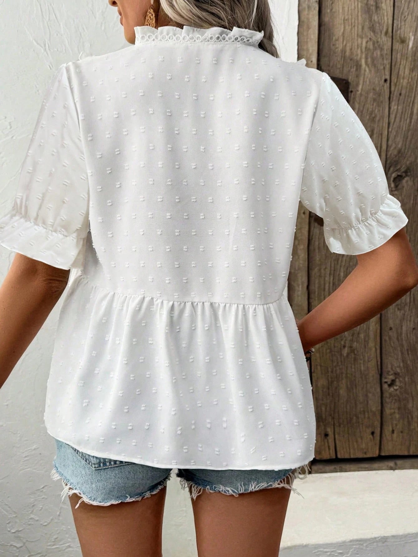 Calvaya Women's Solid Color V-Neck Puff Sleeve Blouse