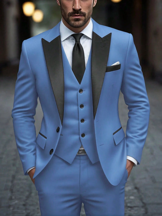 Calvornis Men's Contrast Color Lapel Blazer & Trousers Formal Suit Set Wedding Suit Formal, Ceremony