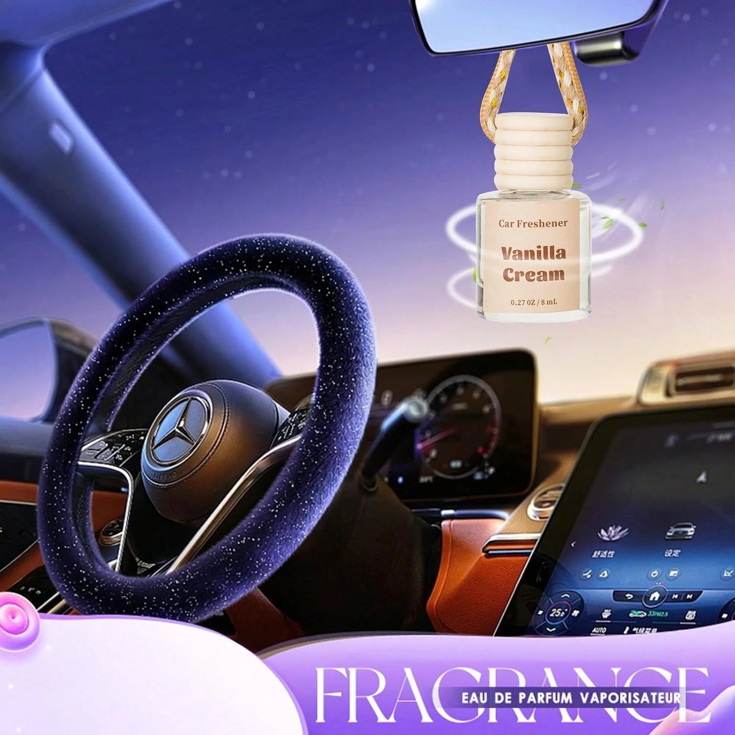 Car Air Freshener Diffuser, Hanging Car Scents Air Freshener, Car Fresheners Long Lasting, Essential Oil Diffuser, Vanilla Cream Fragrance Oil, 2pcs