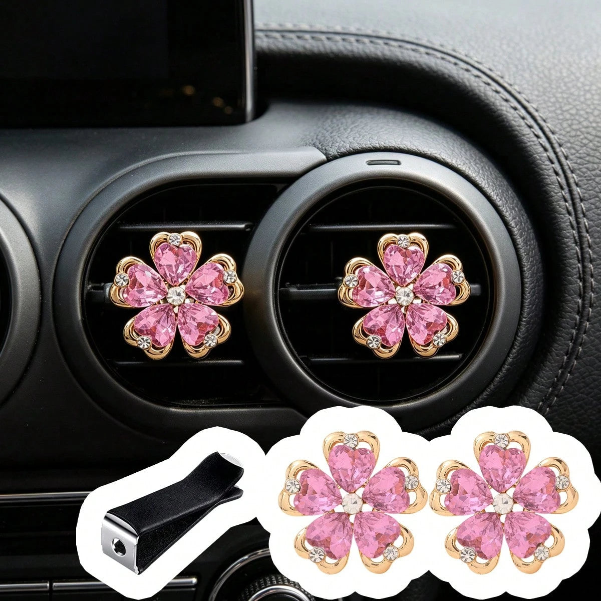 Car Air Vent Decor, Car Air Conditioning Vent Decor Clip, Rhinestone Floral Car Decoration
