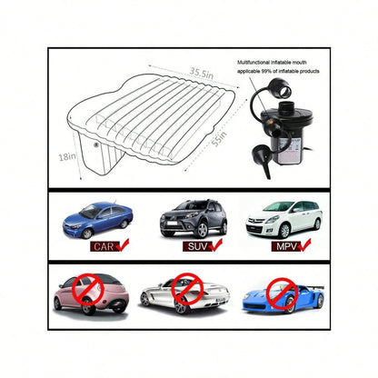 Car Bed- Camping Mattress For Car- Portable Travel Sleeping Bed Inflatable Mattress- Air Bed For Car Universal SUV Extended Air Couch With Two Air Pillows- Black