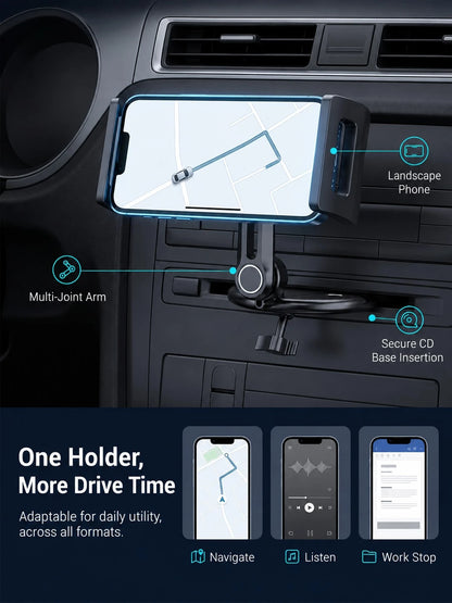 Car CD Slot Phone & Tablet Holder, 360° Rotating Adjustable Multi-Joint Arm Phone Mount, Universal Stable CD Player Slot Installation Base, Suitable For Smartphones, Mini Tablets Car Navigation Access
