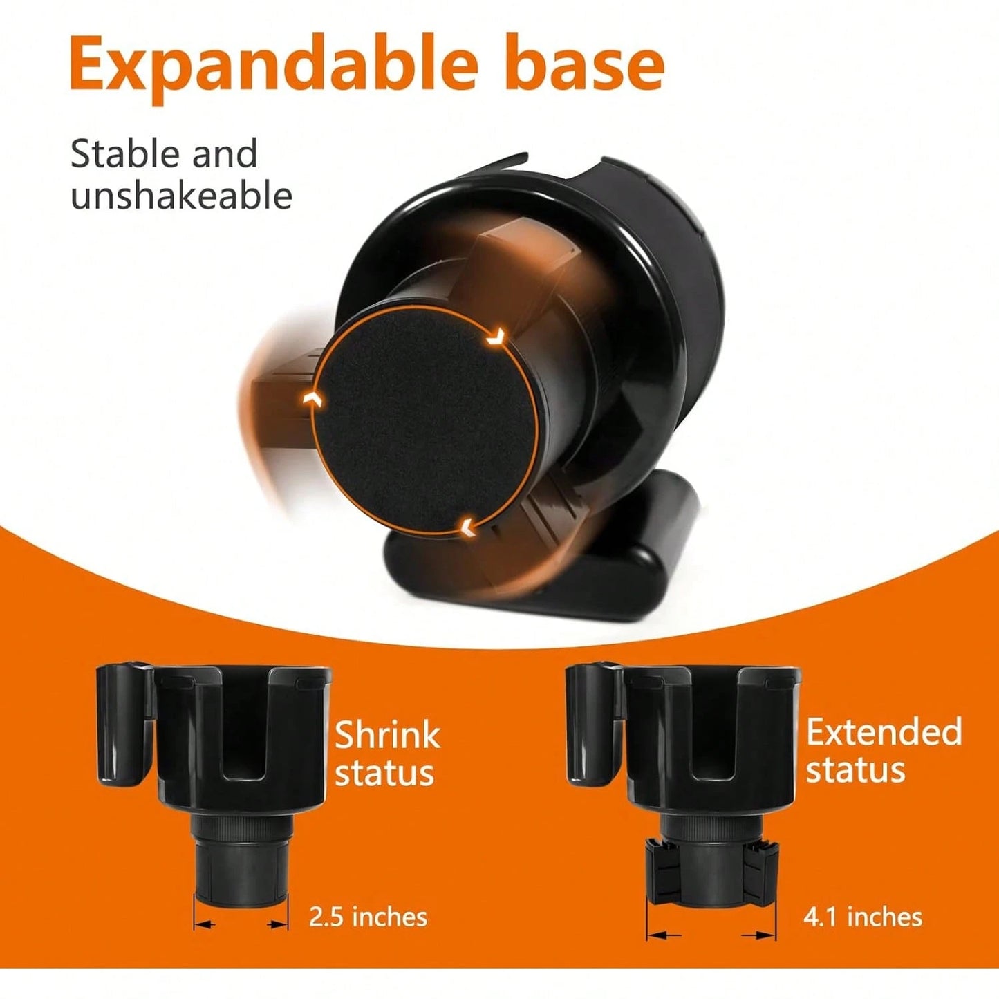 Car Cup Holder Expander, Cup Holder Extender For Car With Adjustable Base. Compatible With Large-Sized Insulated Bottles And Containers From 16 To 40 Ounces, With Diameters Between 3 To 3.9 Inches.