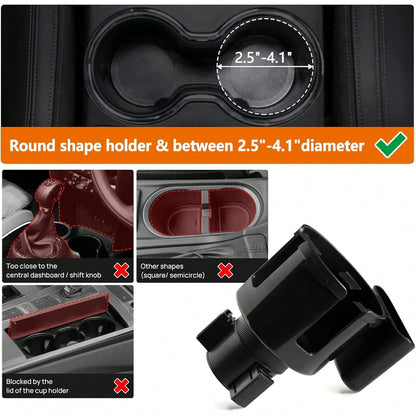 Car Cup Holder Expander, Cup Holder Extender For Car With Adjustable Base. Compatible With Large-Sized Insulated Bottles And Containers From 16 To 40 Ounces, With Diameters Between 3 To 3.9 Inches.