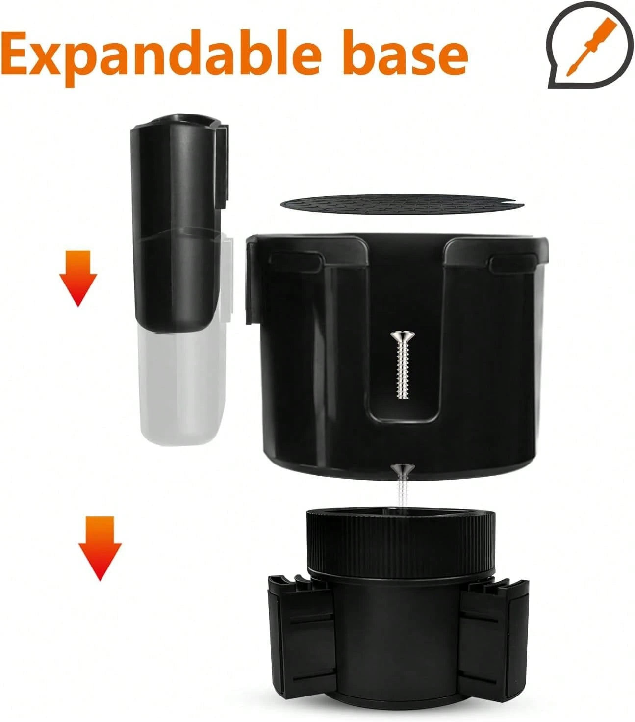 Car Cup Holder Expander, Cup Holder Extender For Car With Adjustable Base. Compatible With Large-Sized Insulated Bottles And Containers From 16 To 40 Ounces, With Diameters Between 3 To 3.9 Inches.